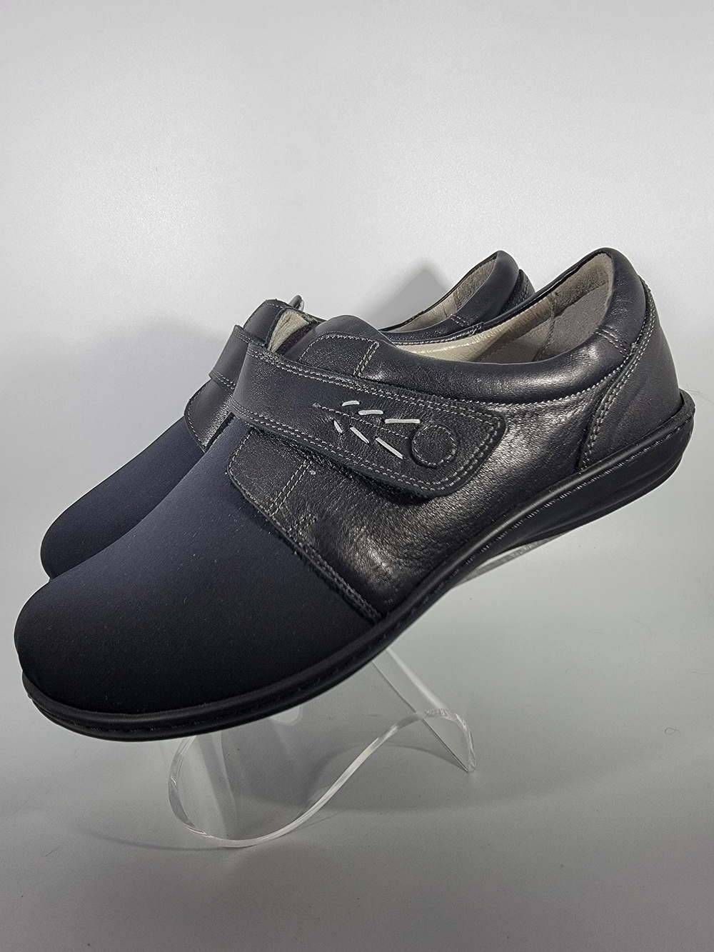 David Tate Evita Leather Microfiber Hook & Loop Comfort Shoes Black 10W Italy